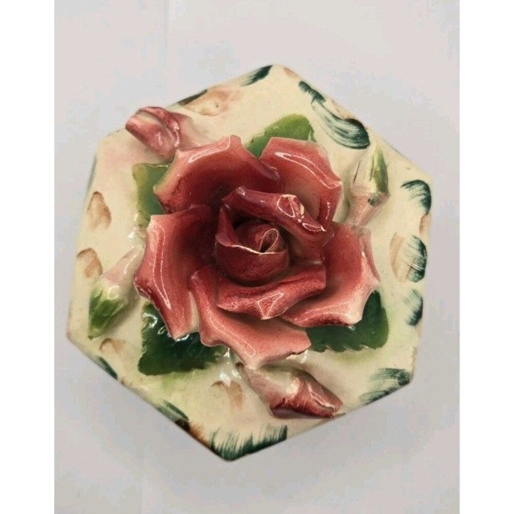 Capodimonte Porcelain Floral Dish Trinket Box Made in Italy Vintage